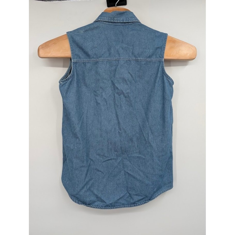Looney Tunes Vintage Sleeveless Denim Shirt Sylvester and Tweety Button Down S - Picture 6 of 6